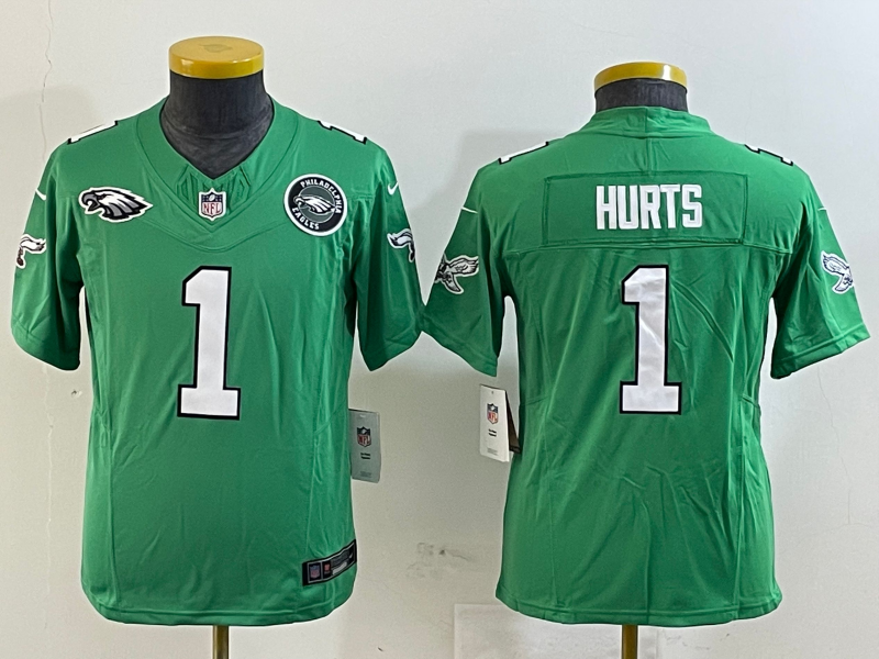 Youth 2025 Philadelphia Eagles 1 Hurts green Nike NFL jersey style 2